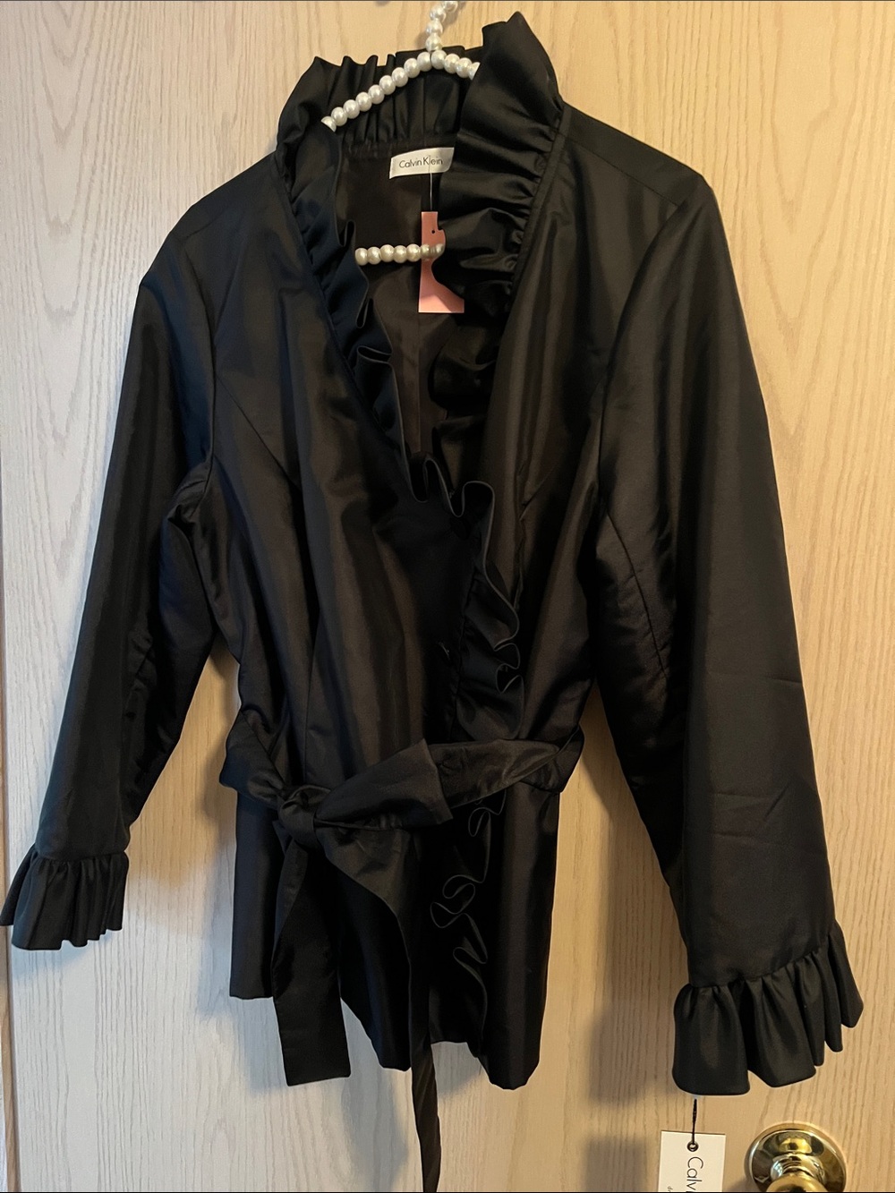 Calvin Klein Black Ruffle Tie-Waist Top